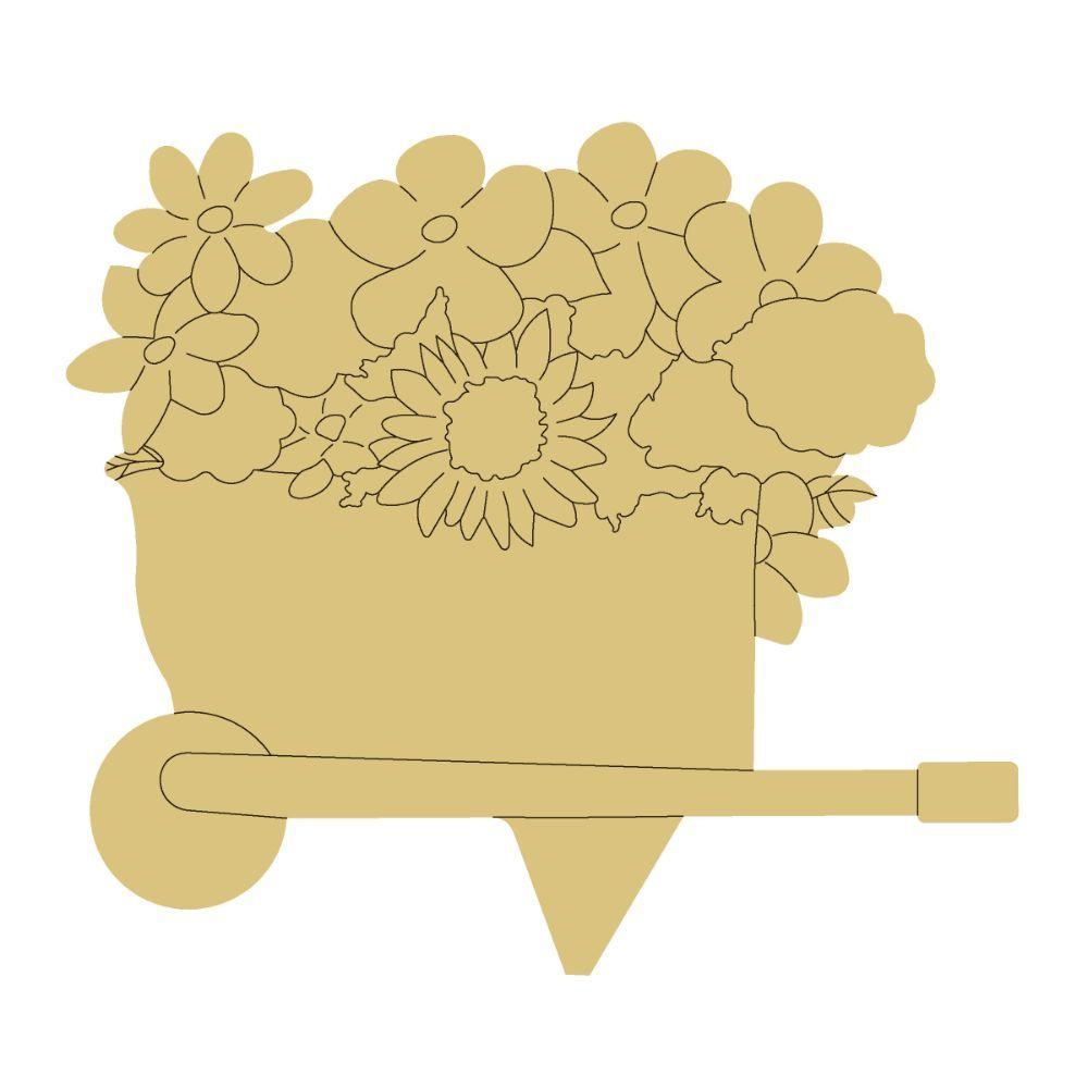 Design By Line Wheelbarrow MDF Cutout Floral Bouquet Style 2 - Unfinished For DIY