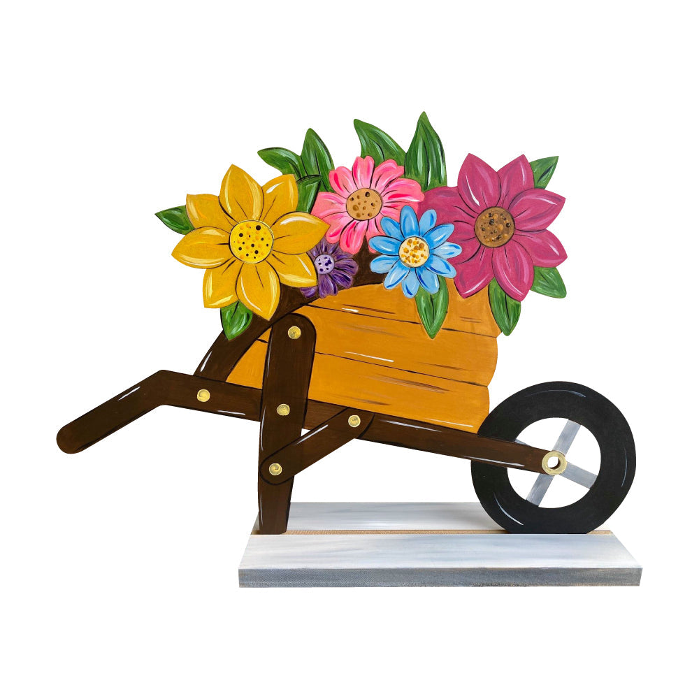 Design By Line Wheelbarrow MDF Cutout Floral Bouquet Style 4 - Unfinished For DIY
