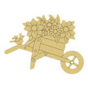 Design By Line Wheel Barrow MDF Cutout Bird And Flower Bouquet - Unfinished For DIY