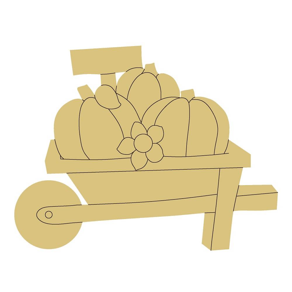 Design By Line Wheel Barrow MDF Cutout Autumn Pumpkins With Flower In Wheelbarrow With A Sign - Unfinished For DIY