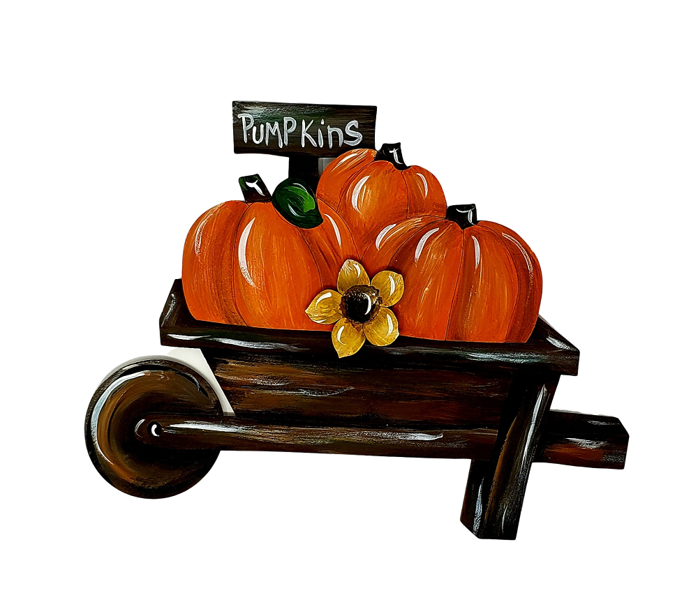 Basic Shape Wheelbarrow MDF Cutout Pumpkins In Wheelbarrow - Unfinished For DIY