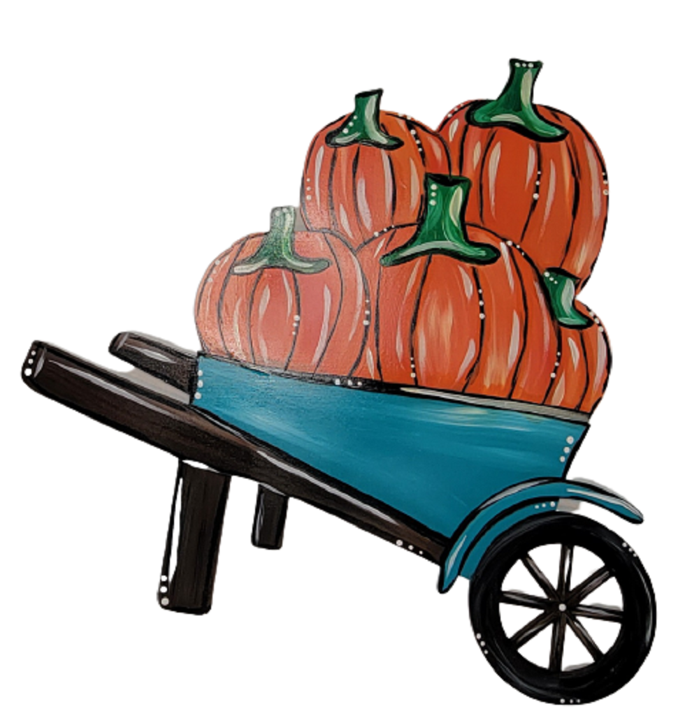 Design By Line Wheel Barrow MDF Cutout Pumpkins In Wheel Barrow - Unfinished For DIY