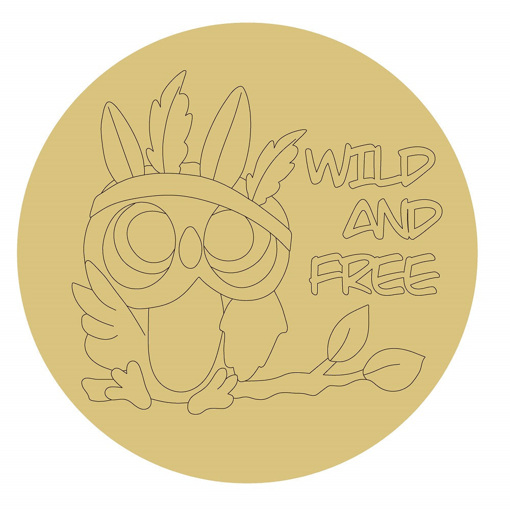 Design By Line Round MDF Cutout Wild And Free Owl Silhouette - Unfinished For DIY