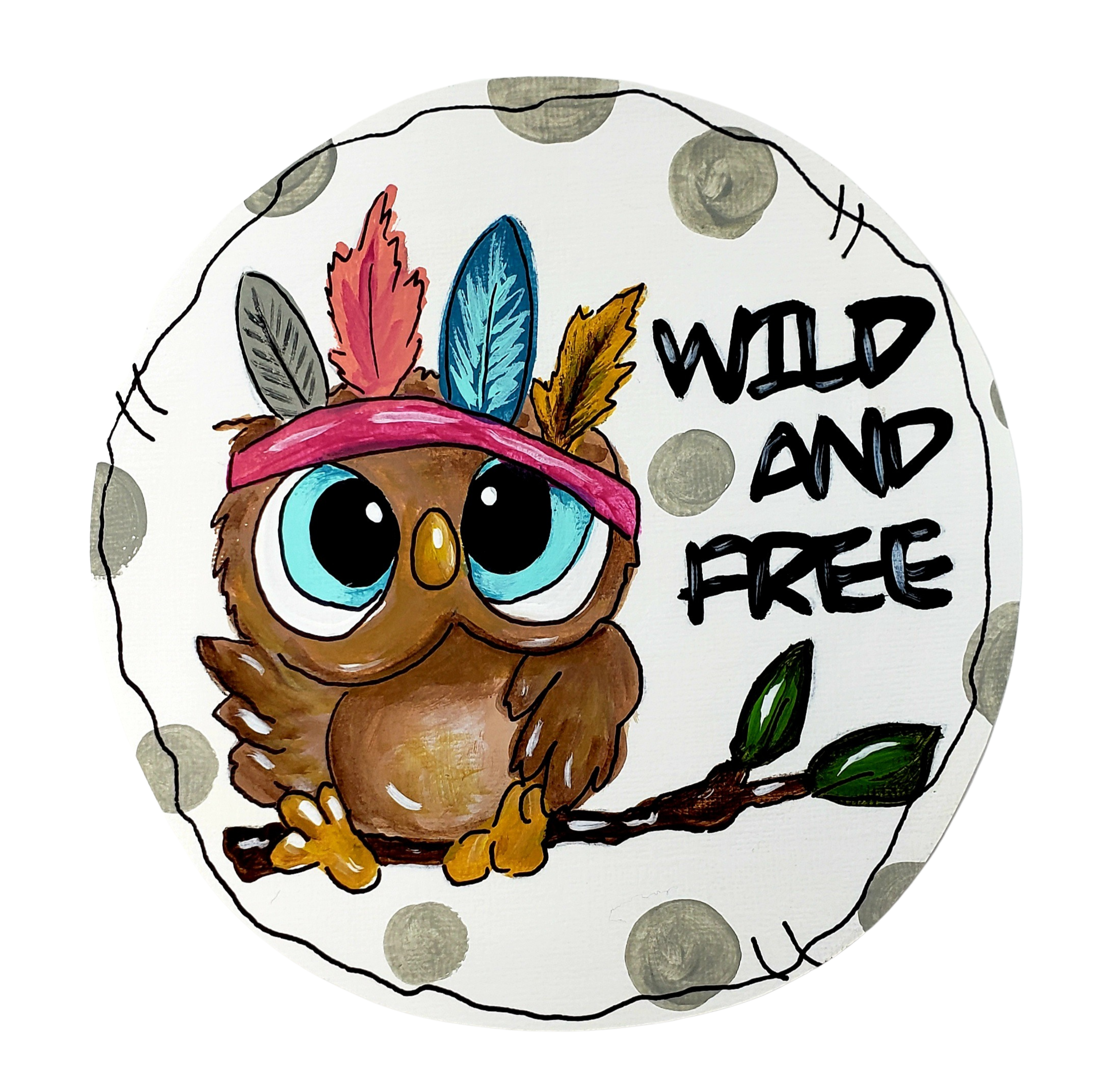 3D Round MDF Cutout Wild And Free Owl - Unfinished For DIY
