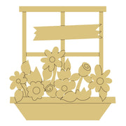 Design By Line Window MDF Cutout Flower Box With A Sign - Unfinished For DIY