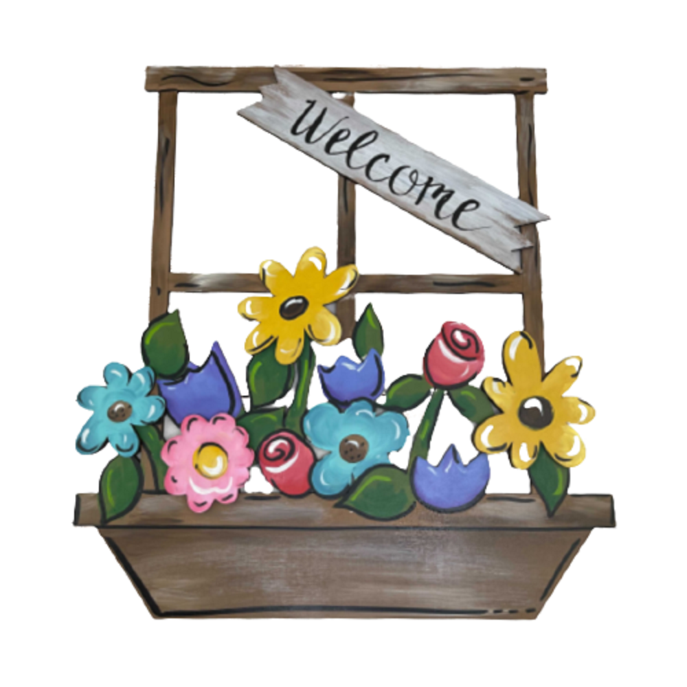 Design By Line Window MDF Cutout Flower Box With A Sign - Unfinished For DIY
