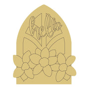 Design By Line Arched Window MDF Cutout Hello Floral Window - Unfinished For DIY