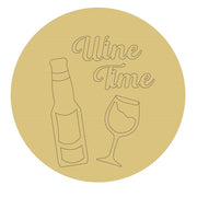 Design By Line Round MDF Cutout Wine Time Bottle And Glass Silhouette - Unfinished For DIY