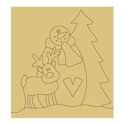 Design By Line Winter Scene MDF Cutout Snowman With Reindeer And Pine Tree Silhouette - Unfinished For DIY