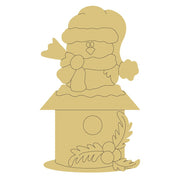 Design By Line Winter Bird MDF Cutout  Sitting On Birdhouse with Scarf and Hat  - Unfinished For DIY