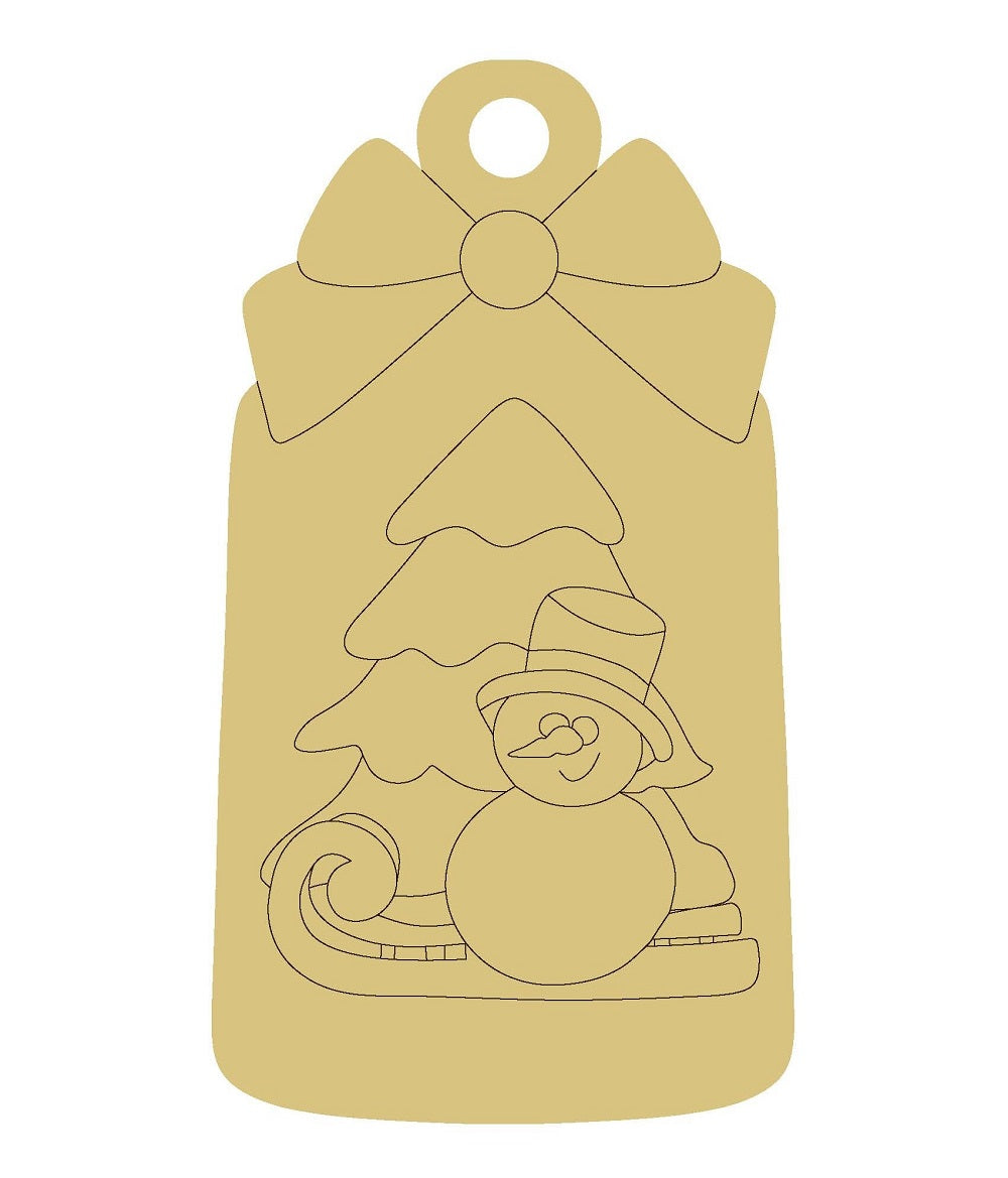 Design By Line Jar MDF Cutout Snowman And Christmas Tree Scene With Bow - Unfinished For DIY
