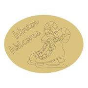 Design By Line Oval MDF Welcome Winter Cutout Ice Skates, Candy Cane and Ginger Bread Man - Unfinished For DIY