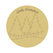 Design By Line Round MDF Cutout Winter Wonderland Three Trees On Hillside - Unfinished For DIY