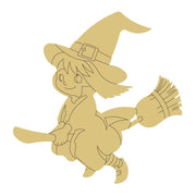 Design By Line Witch On Broom MDF Cutout Silhouette - Unfinished For DIY