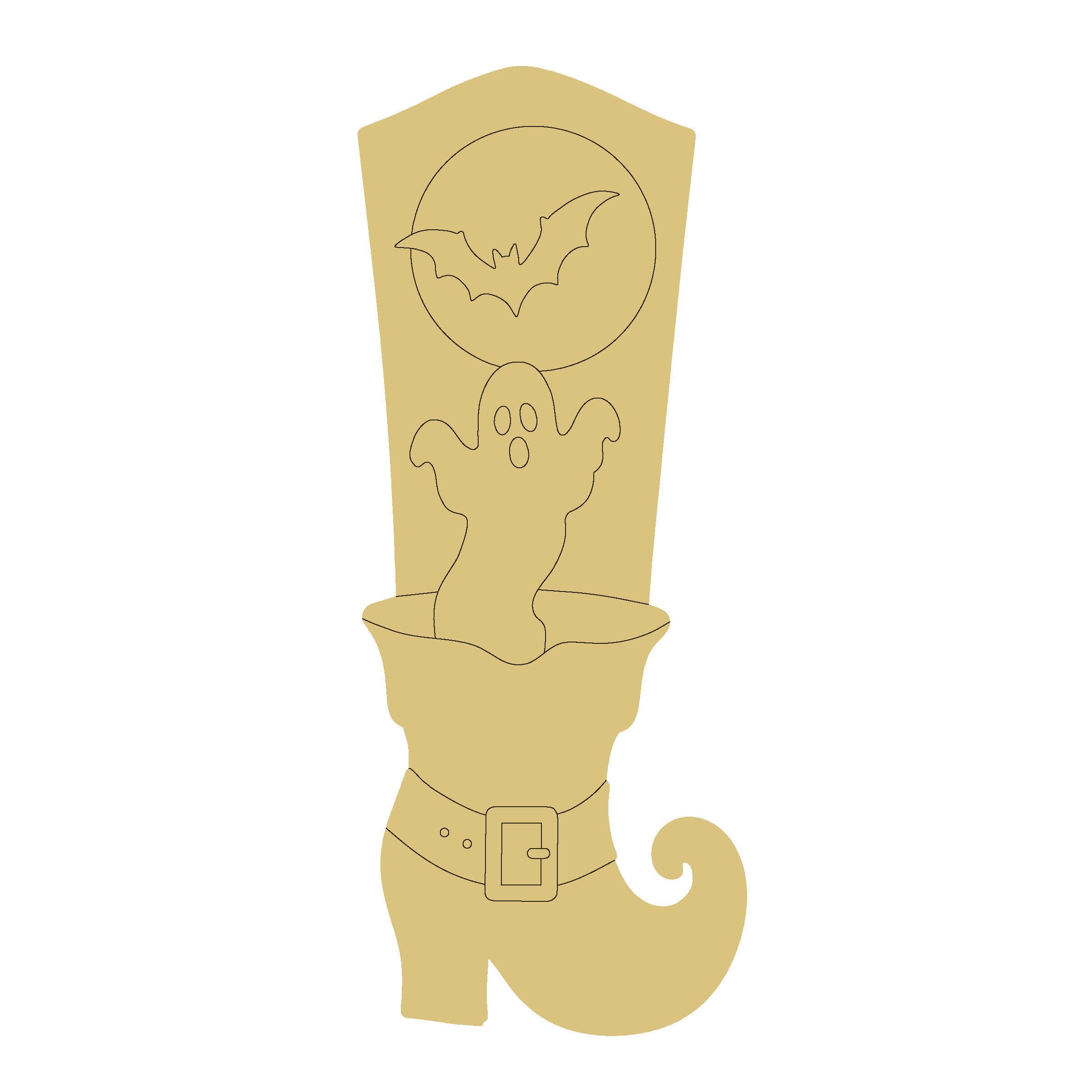 Design By Line Witch Boot  MDF Cutout Silhouette - Unfinished For DIY