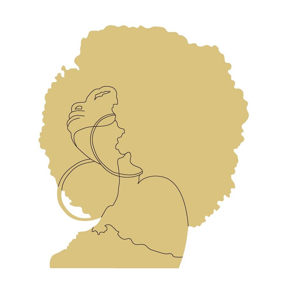 Design By Line Woman MDF Cutout Silhouette Of Lady With Afro Hair And Headwrap - Unfinished For DIY