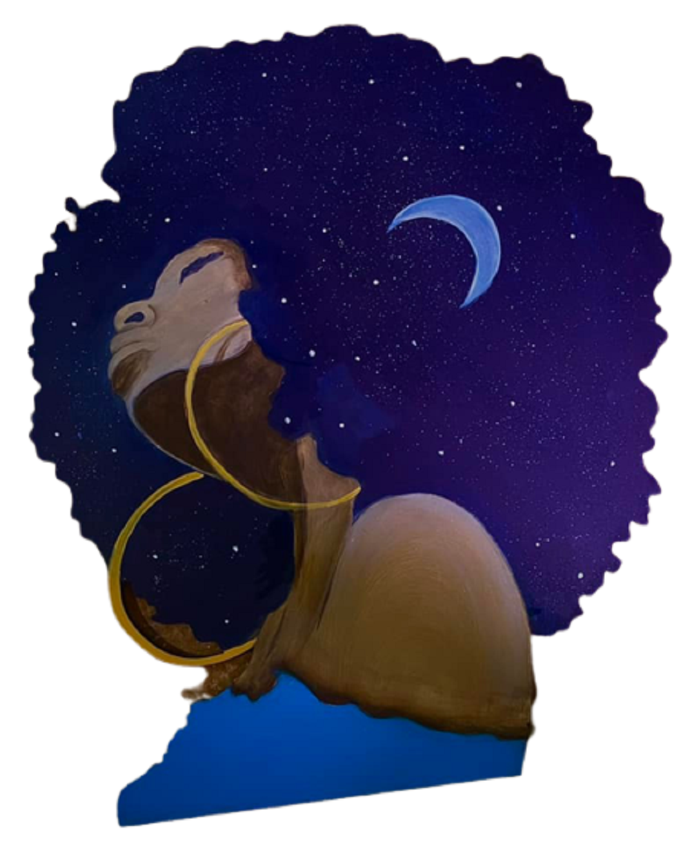 Design By Line Woman MDF Cutout Silhouette Of Lady With Afro Hair And Headwrap - Unfinished For DIY