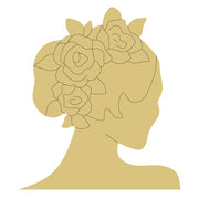 Design By Line MDF Cutout Floral Womans Back Of Head With Flower In Hair - Unfinished For DIY