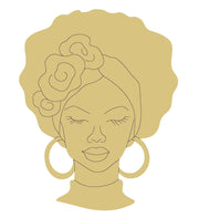 Design By Line Round MDF Cutout Woman With Floral Headwrap Silhouette - Unfinished For DIY