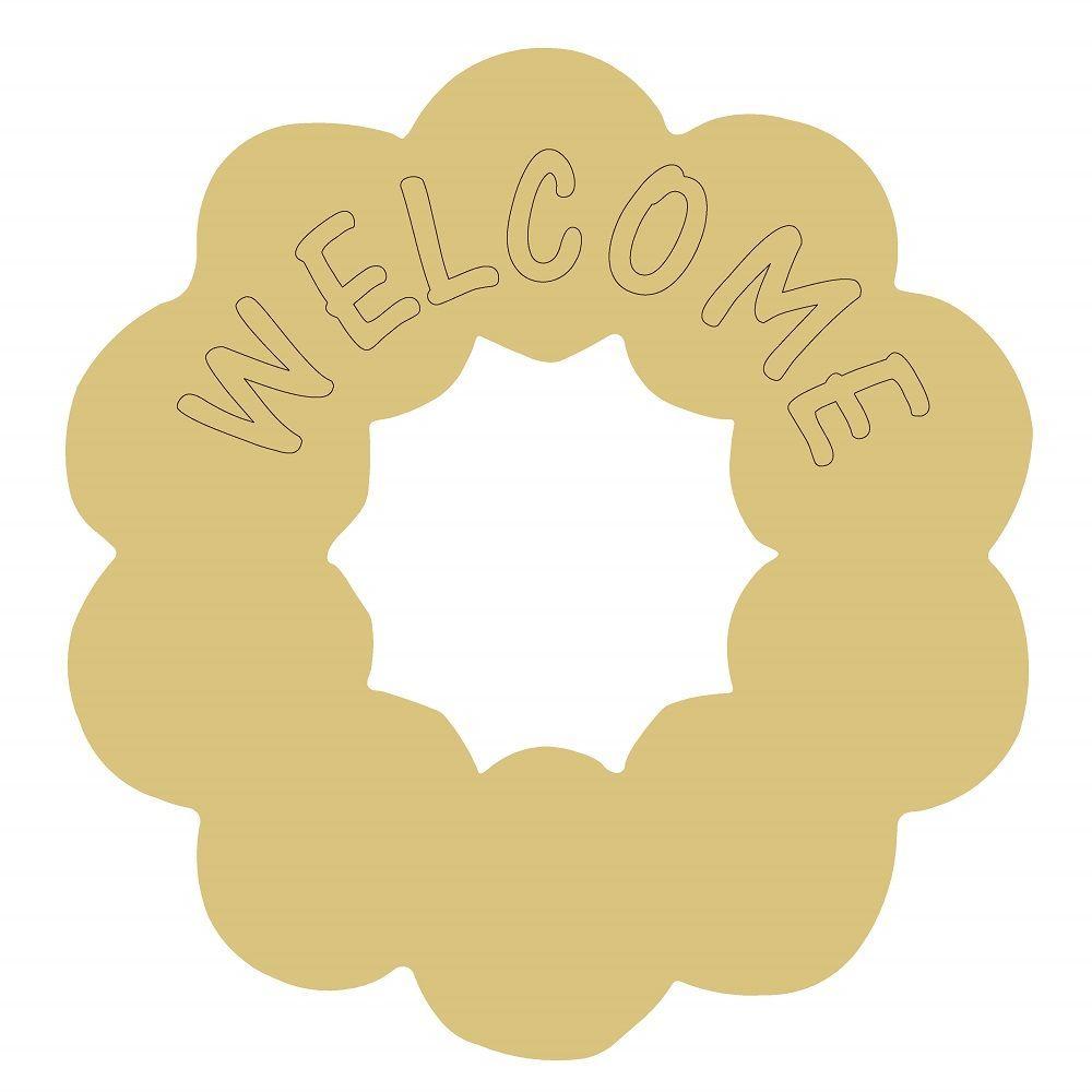 Design By Line Round MDF Cutout Welcome Wreath - Unfinished For DIY