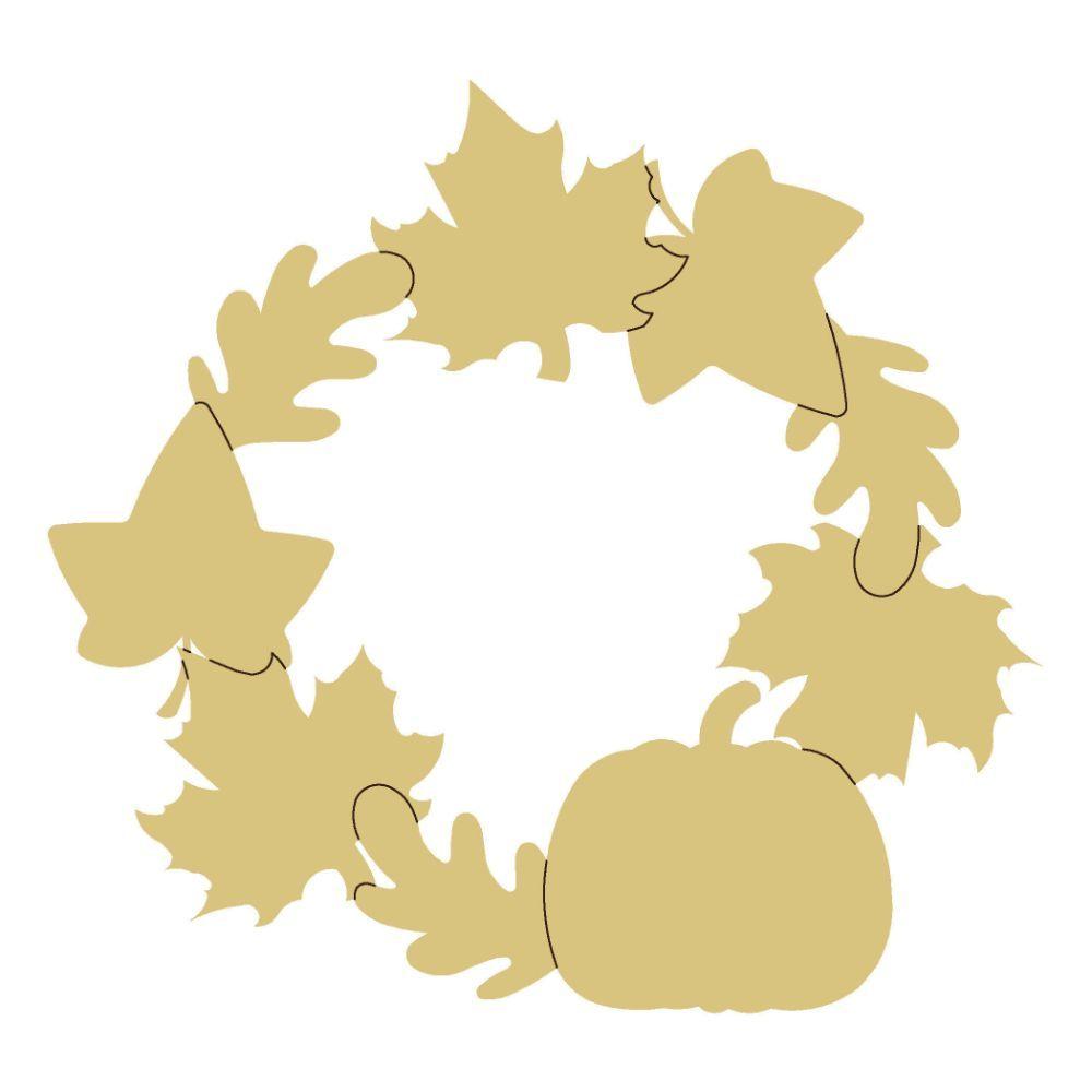 Design By Line Wreath MDF Cutout Autumn Harvest Pumpkin With Leaves - Unfinished For DIY