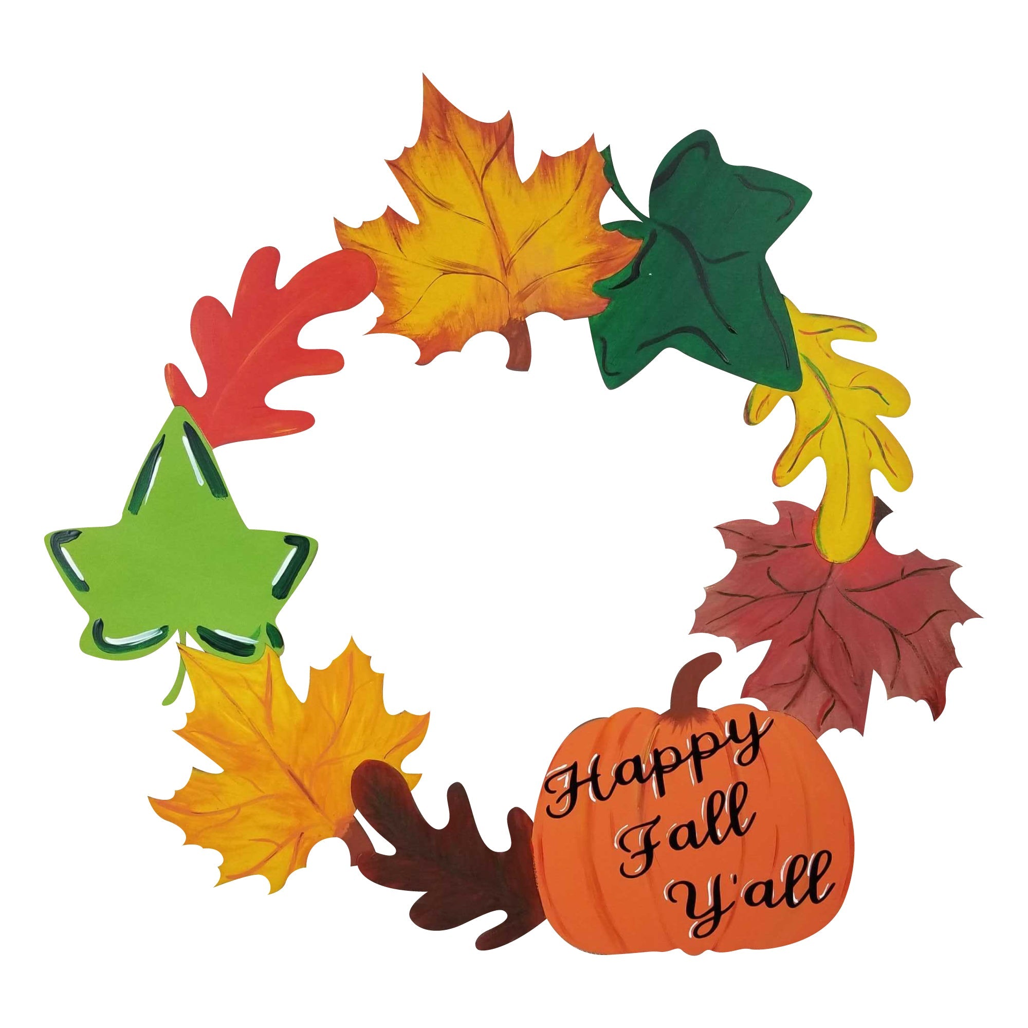 Design By Line Wreath MDF Cutout Autumn Harvest Pumpkin With Leaves - Unfinished For DIY