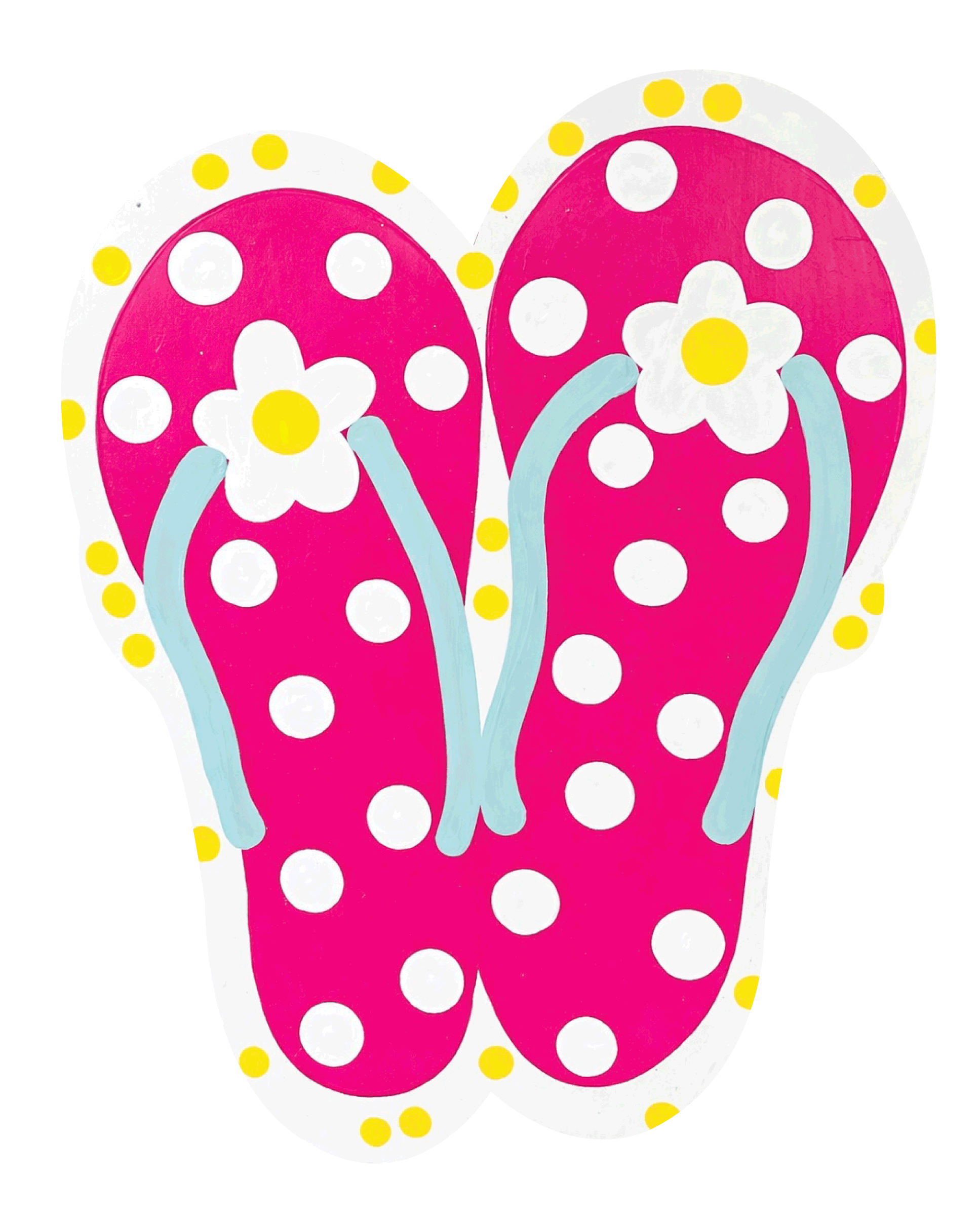 Molly Cummings (DOOR MATS BY MOLLY) PINK FLIP FLOPS WITH WHITE  YELLOW DOTS