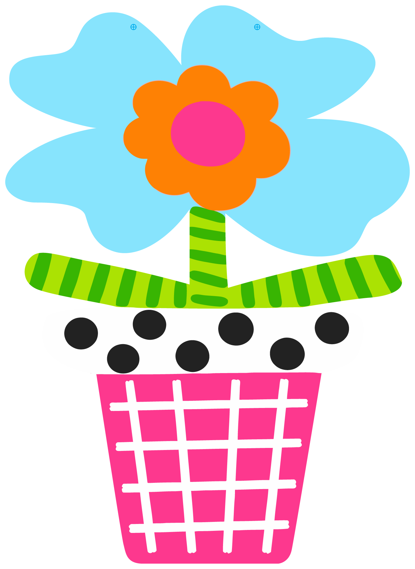 Molly Cummings (DOOR MATS BY MOLLY) PINK FLOWER POT WITH BLUE FLOWER