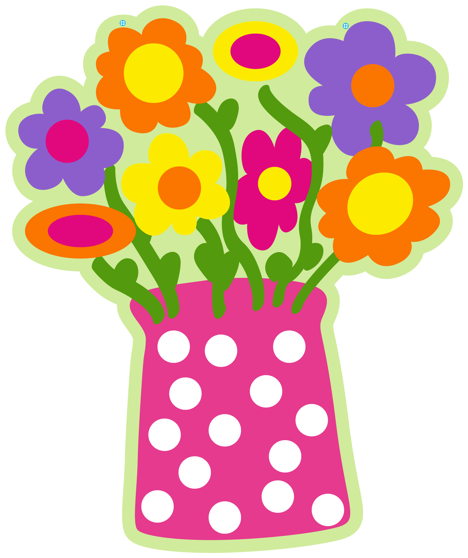 Molly Cummings (DOOR MATS BY MOLLY) PINK WITH WHITE DOTS VASE WITH COLORFUL FLOWERS