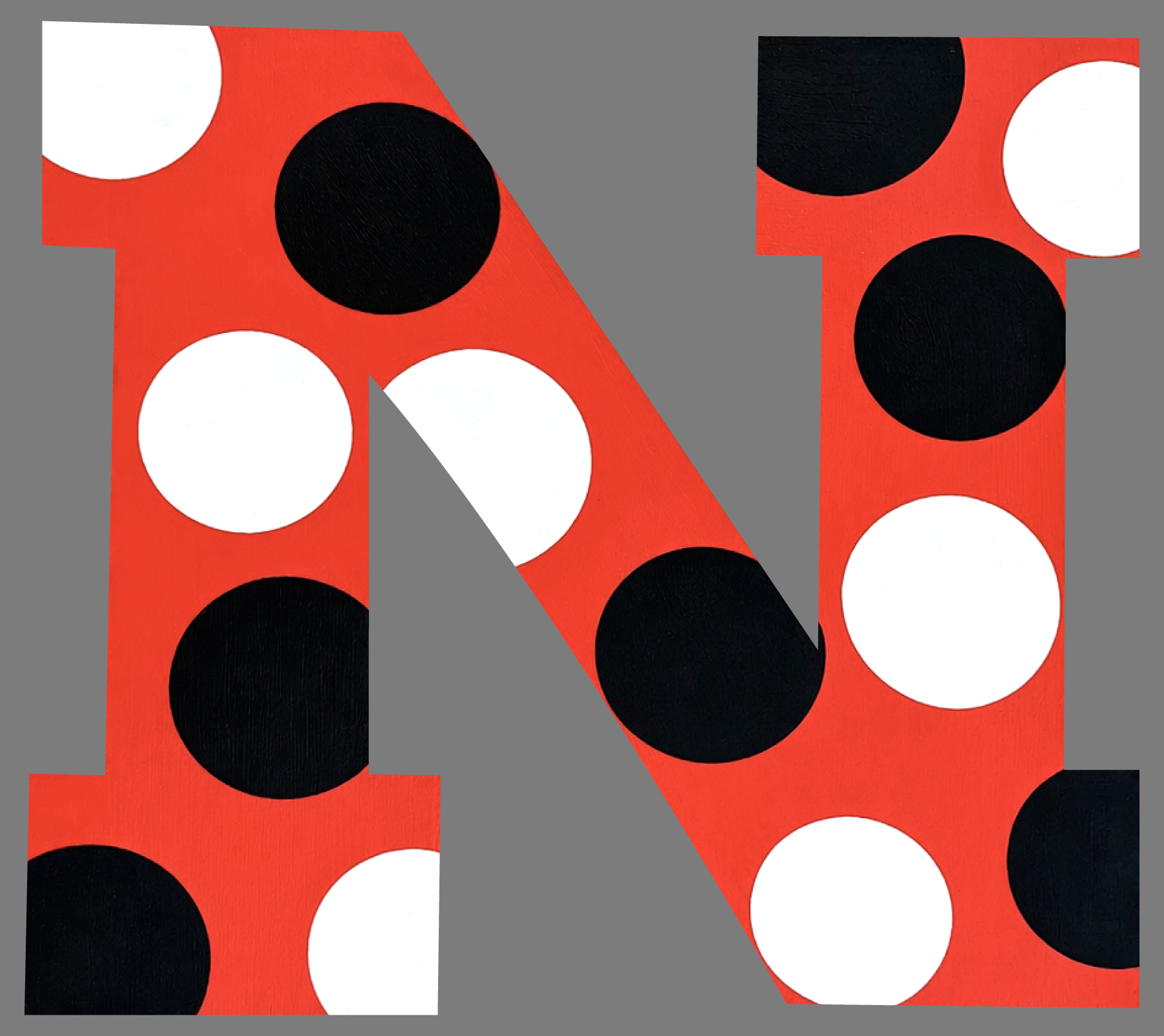 Molly Cummings (DOOR MATS BY MOLLY) RED WITH BLACK AND WHITE DOTS ON A LETTER N