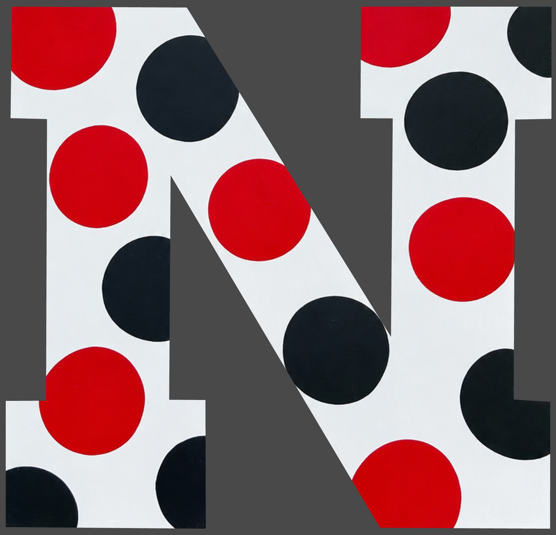 Molly Cummings (DOOR MATS BY MOLLY) RED BLACK DOTS ON THE LETTER N