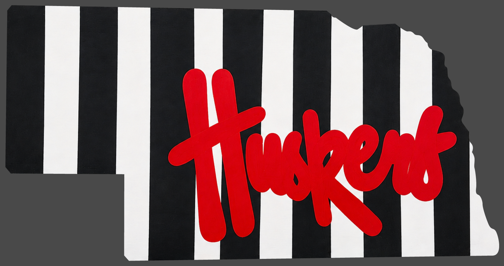 Molly Cummings (DOOR MATS BY MOLLY) NEBRASKA SHAPE BLACK WHITE STRIPE RED HUSKERS