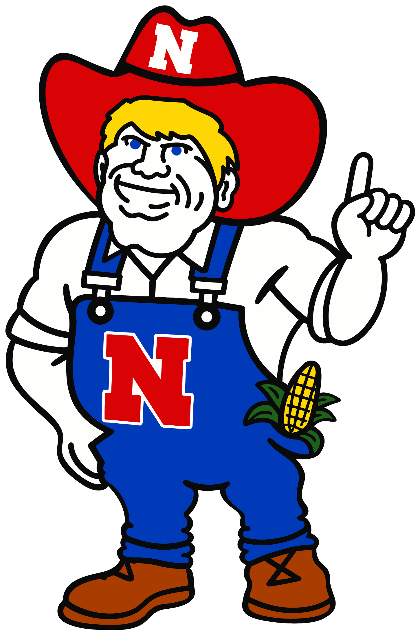 Molly Cummings (DOOR MATS BY MOLLY) MAN IN BLUE BIBS AND RED HAT WITH N ON THE FRONT BLONDE HAIR