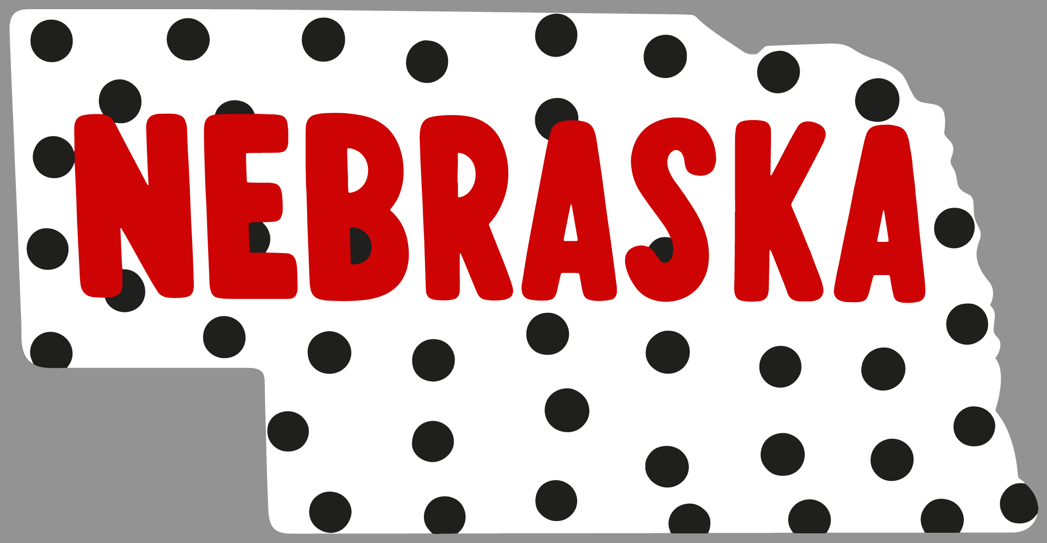 Molly Cummings (DOOR MATS BY MOLLY) NEBRASKA ALL WHITE WITH BLACK DOTS RED LETTERS