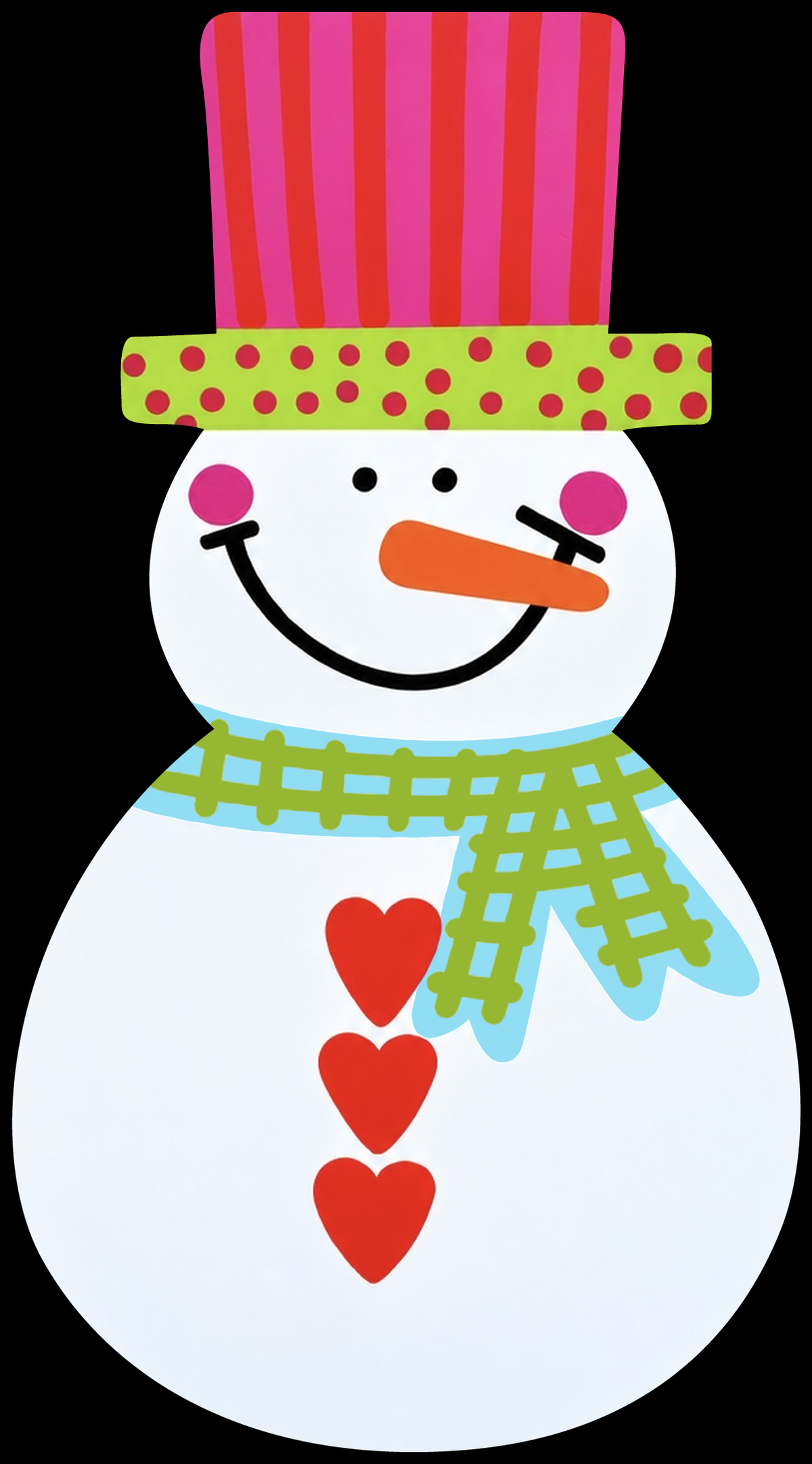 Molly Cummings (DOOR MATS BY MOLLY) HAPPY SNOWMAN PINK HAT GREEN BRIM HEARTS FOR BUTTONS