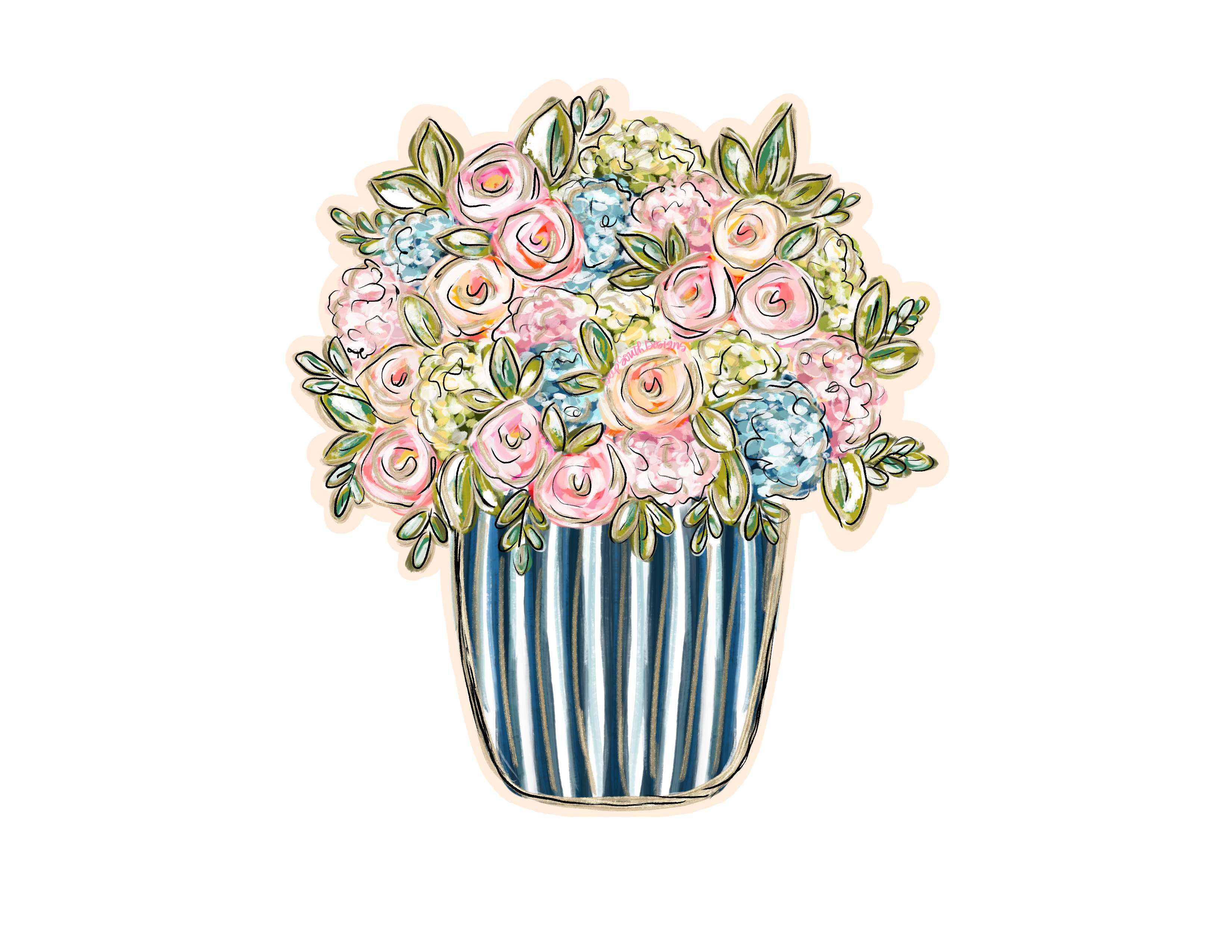 JOHNATHAN STEGALL BLUE POT WITH FLOWERS