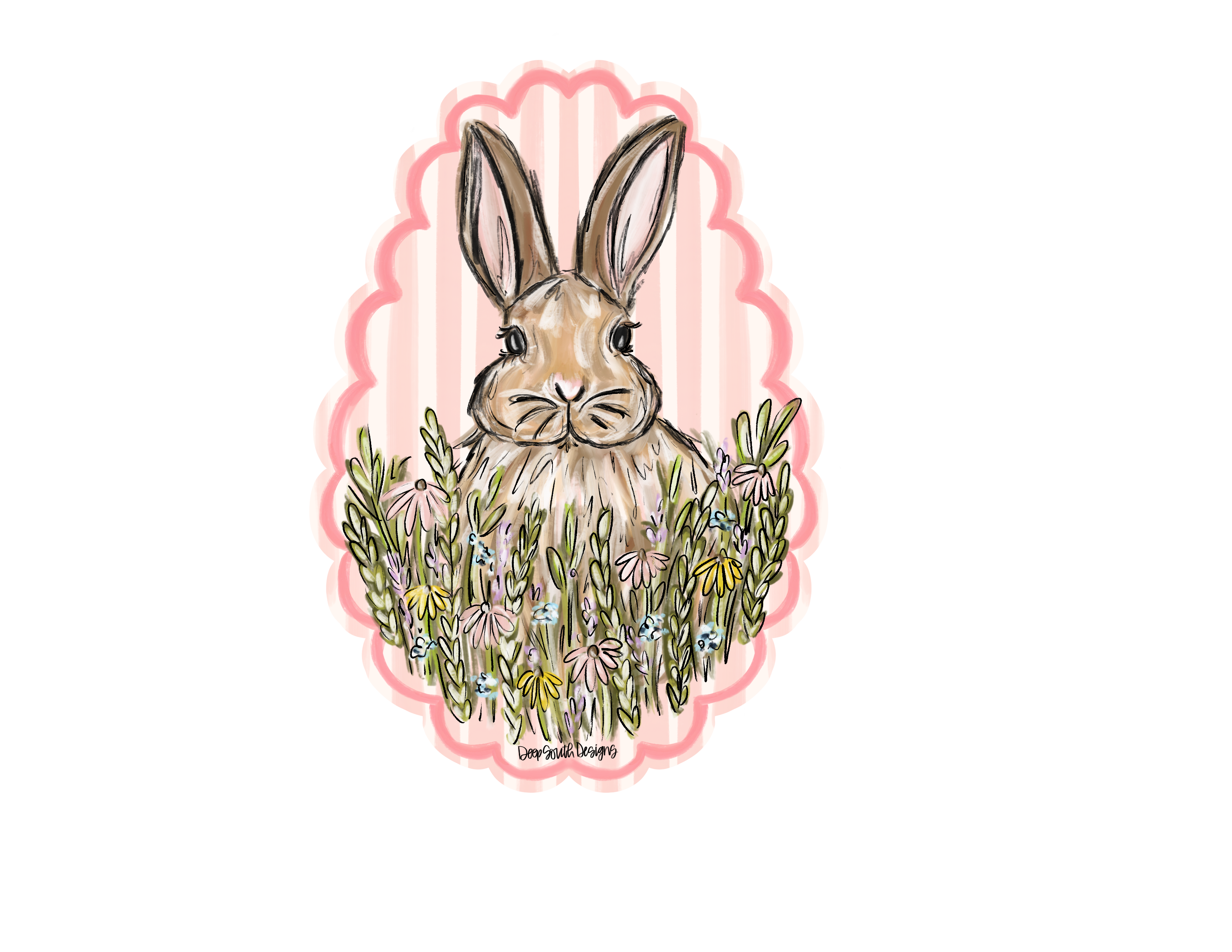 JOHNATHAN STEGALL BUNNY IN GRASS WITH PINK OUTLINE