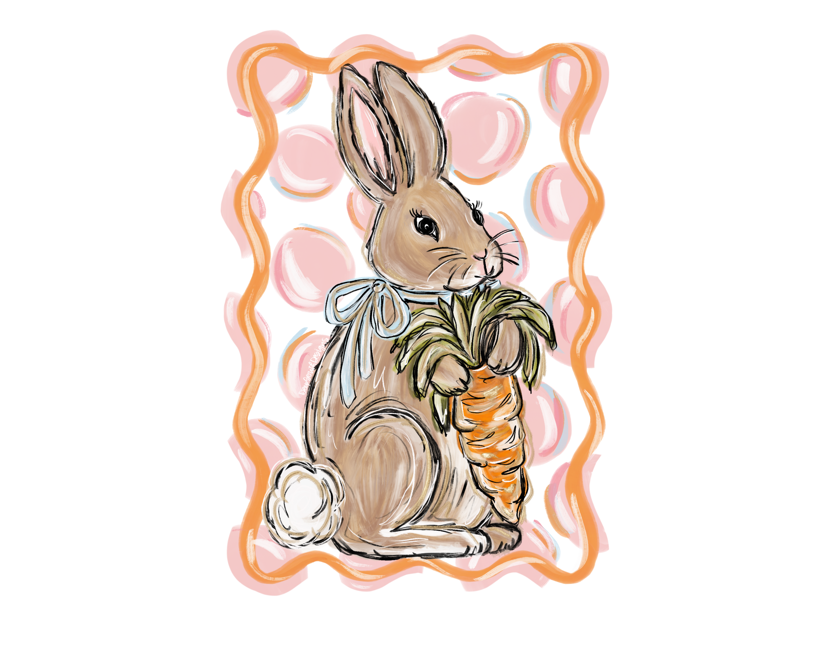 JOHNATHAN STEGALL ORANGE OUTLINE BUNNY WITH CARROT