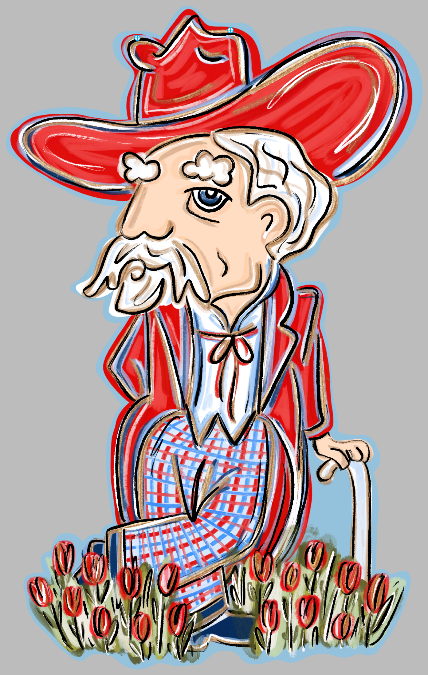 JOHNATHAN STEGALL GENERAL WITH RED HAT RED COAT AND RED ROSES