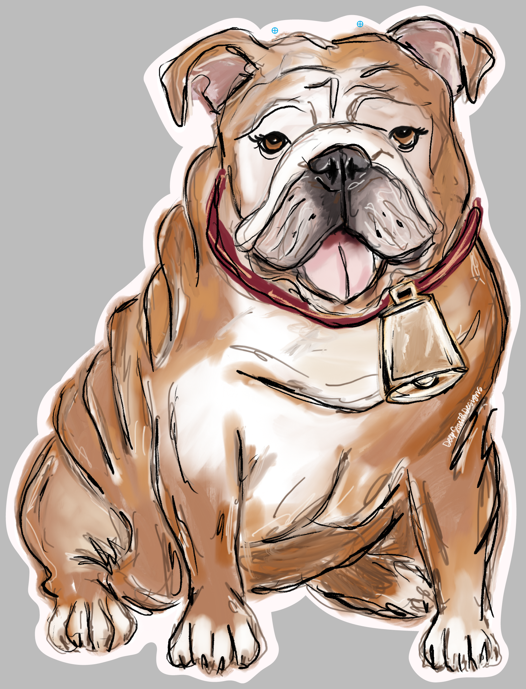 JOHNATHAN STEGALL BROWN BULLDOG SITTING RED COLLAR WITH COW BELL
