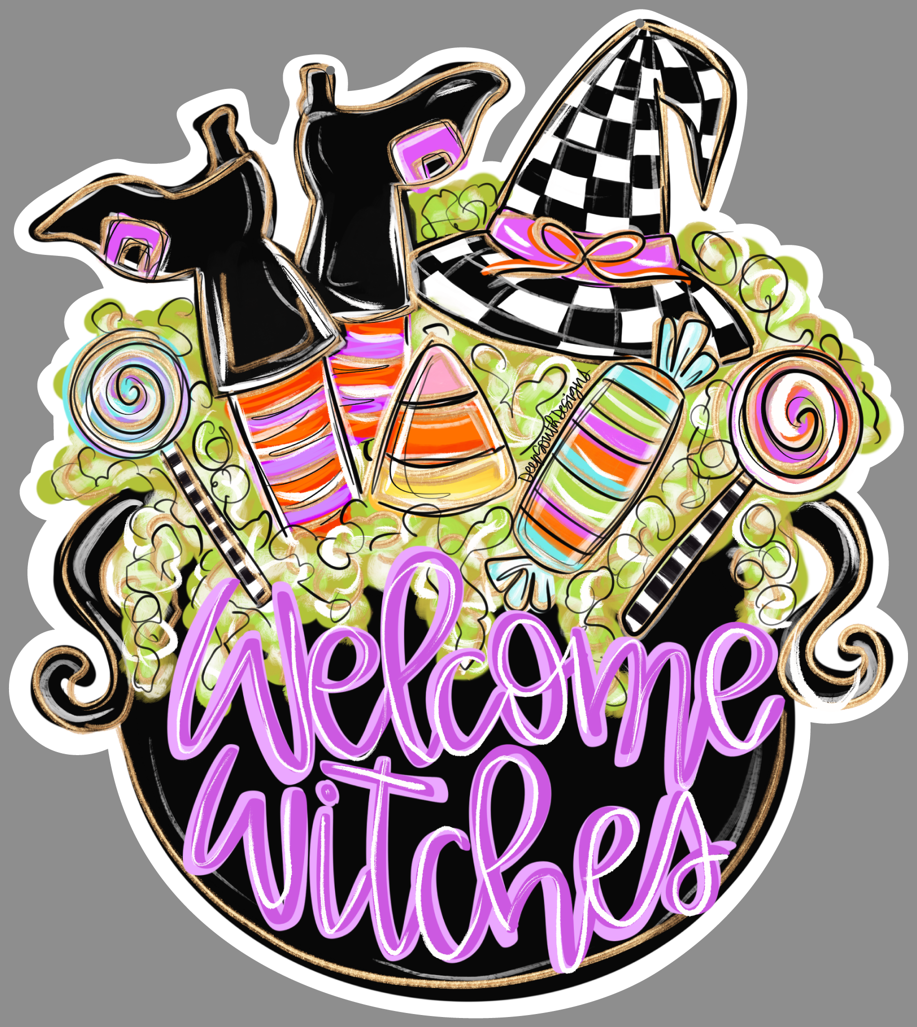 JOHNATHAN STEGALL WITCH BOOT CANDY WITCH HAT IN A CAULDRON WELCOME WITCHES