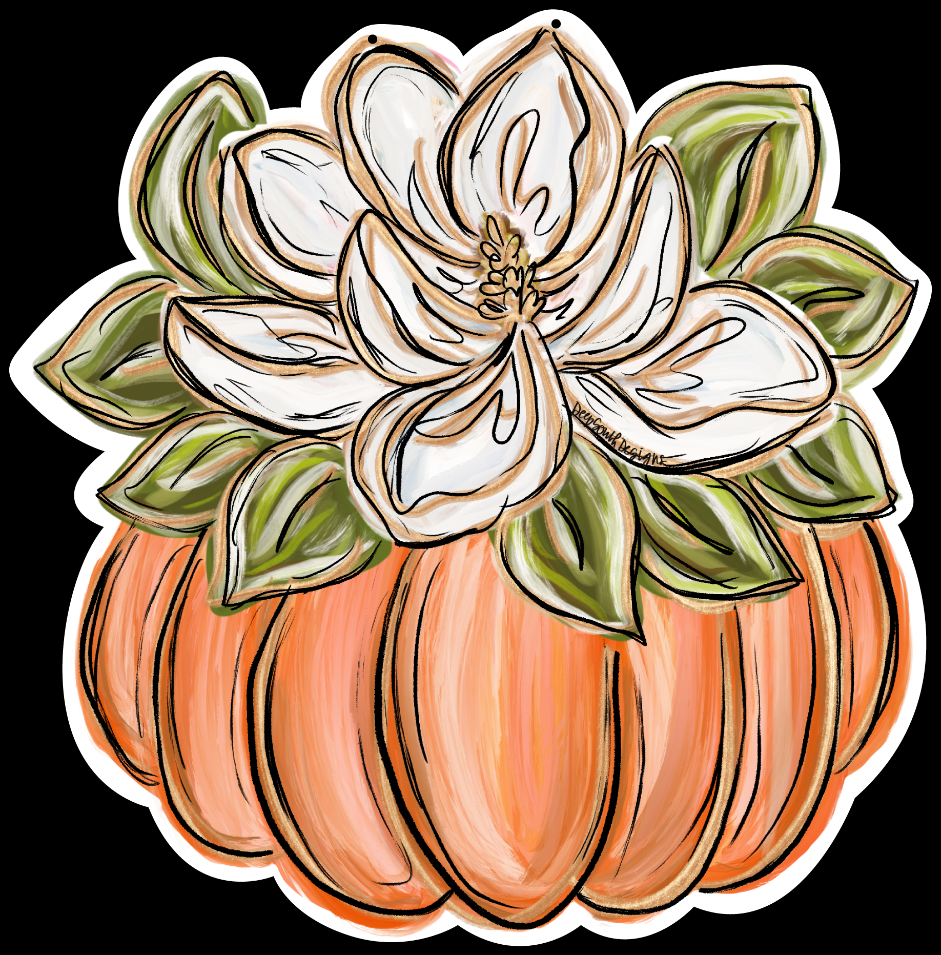 JOHNATHAN STEGALL ORANGE PUMPKIN WITH MAGNOLIA FLOWER