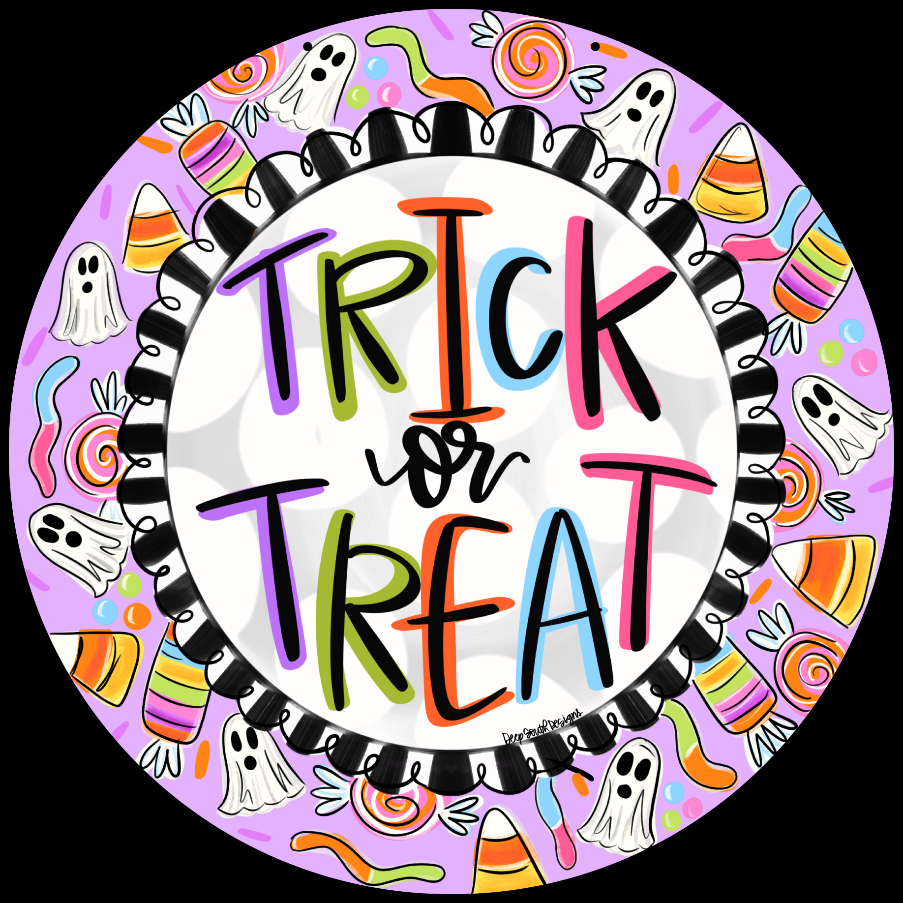 JOHNATHAN STEGALL TRICK OR TREAT PURPLE ROUND WITH GHOST CANDY CORN