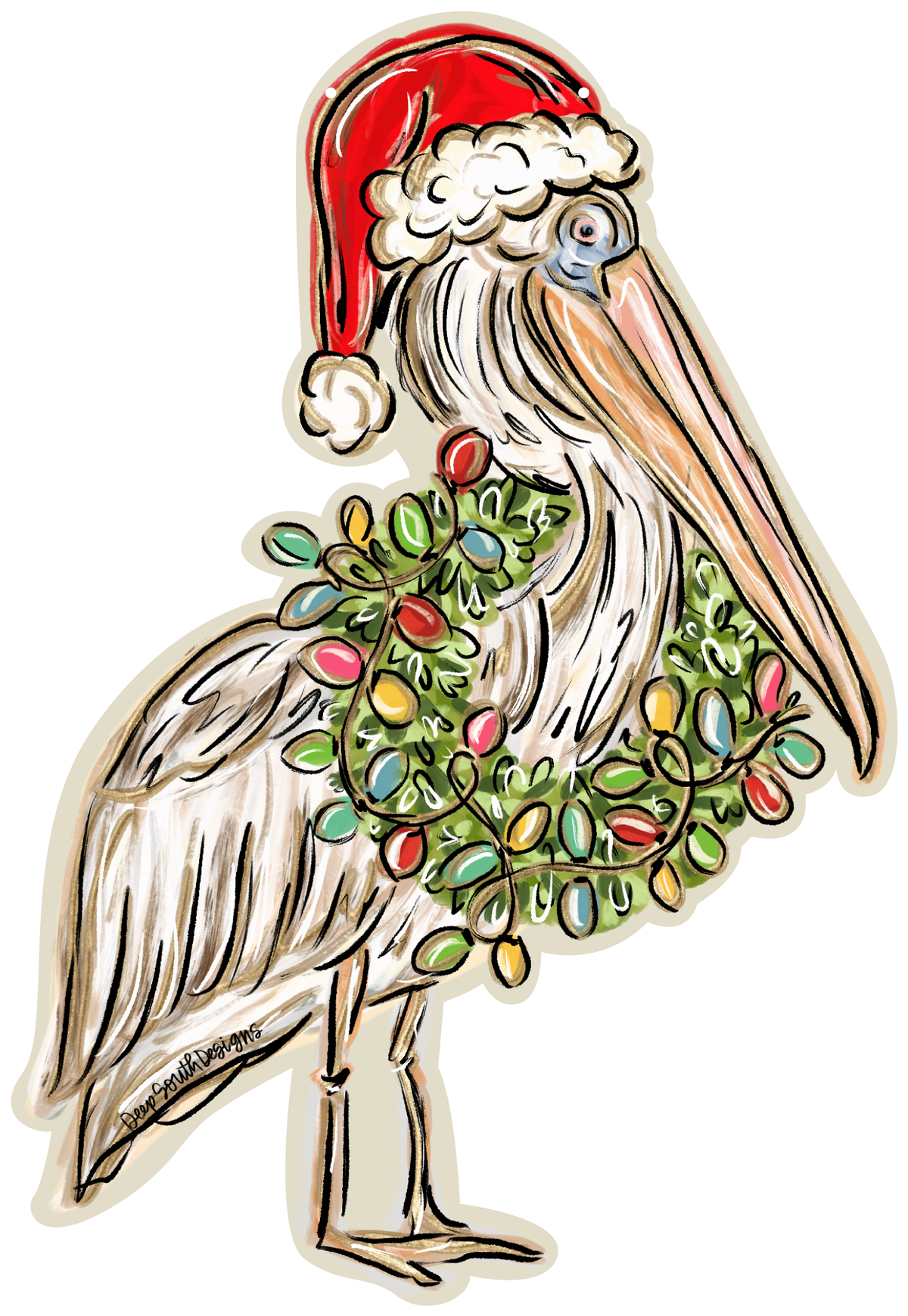 JOHNATHAN STEGALL PELICAN WITH SANTA HAT AND WREATH