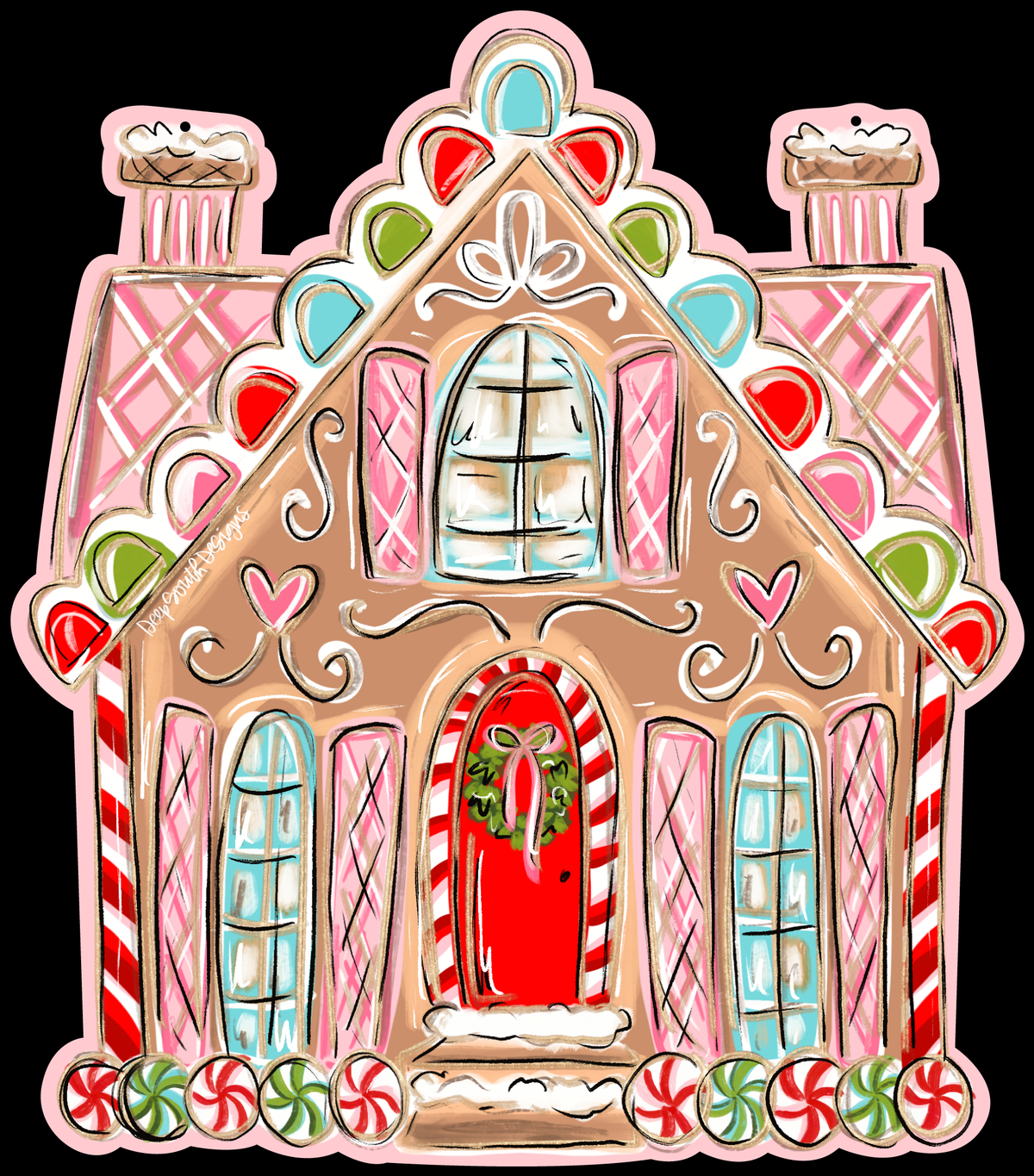 JOHNATHAN STEGALL PINK GINGERBREAD HOUSE RED DOOR