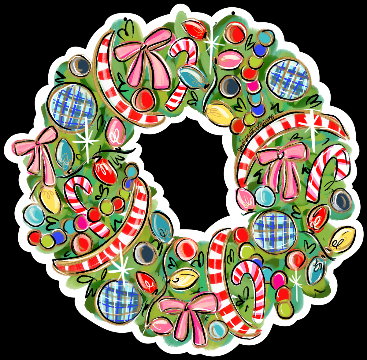 JOHNATHAN STEGALL CHRISTMAS WREATH WITH CANDY CANES PINK BOWS
