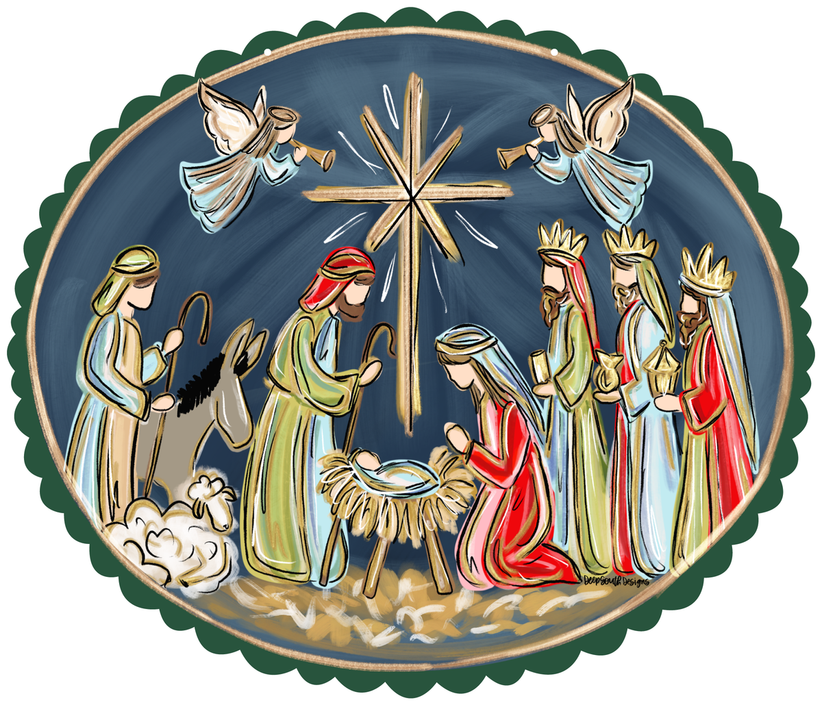 JOHNATHAN STEGALL NATIVITY SCENE BLUE BACKGROUND