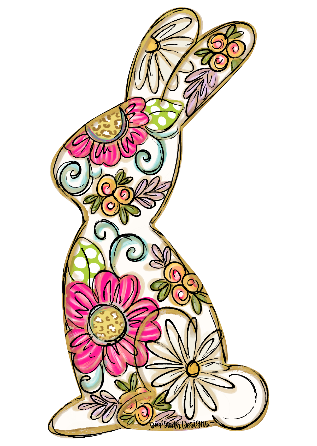 JOHNATHAN STEGALL MULTI COLOR RABBIT WITH FLOWERS