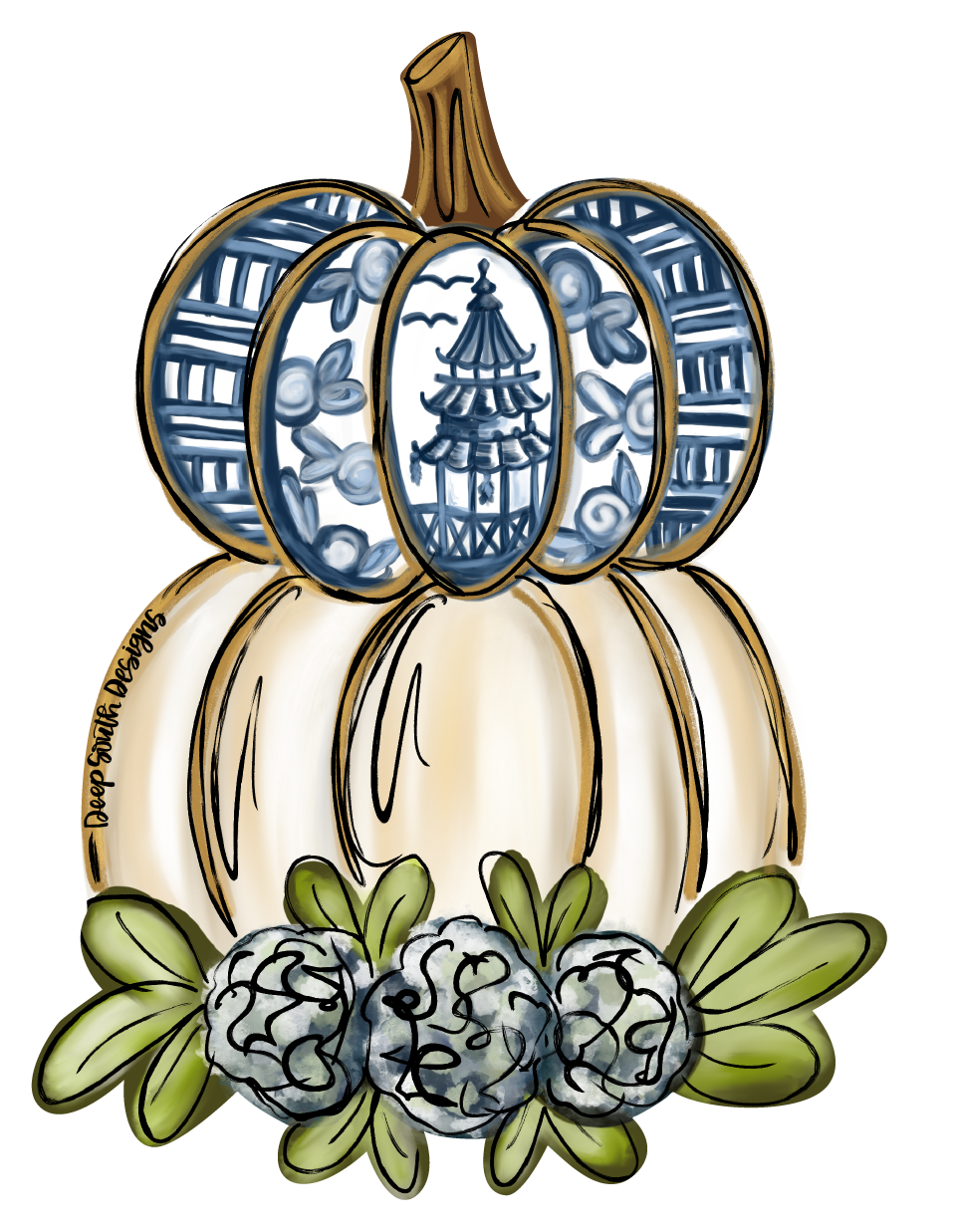 JOHNATHAN STEGALL 2 STACKED PUMPKINS WITH BEIGE BOTTOM AND GINGER JAR TOP