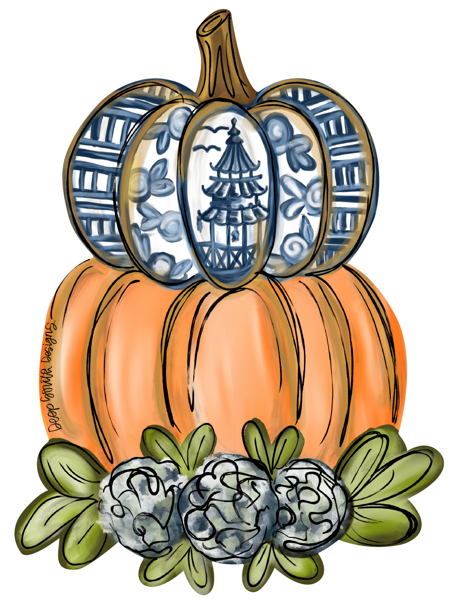 JOHNATHAN STEGALL ORANGE PUMPKIN AND GINGER JAR TOP PUMPKIN